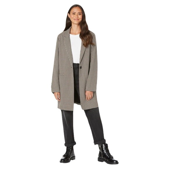 NEW Sanctuary Womens Size 3X Carly Houndstooth Longline Blazer Jacket Black Tan - Picture 1 of 8